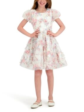 KENSIE GIRL Short Sleeves Floral Print Ruffle Organza Party Dress